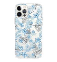 Apple iPhone 12 Pro Uyumlu Kapak Floral Mavi  Tasarımlı Şeffaf Silikon Kılıf