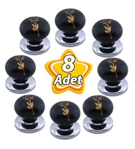8 Adet Asya Kulp Siyah Polimer Düğme Kulp Krom Tabla Mobilya Mutfak Dolabı Çekmece Kulbu Kulpları