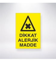 Dikkat Alerjik Madde 21x28 Arkası Yapışkanlı Levha
