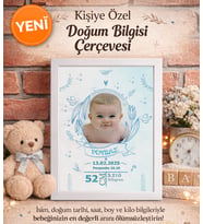 Kişiye Özel Bebek Çerçevesi 20x30 cm Doğum Panosu (Beyaz)