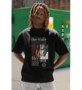 Tasarım Eren Yeager Attack On Titan Baskılı Unisex Oversize Anime Dizi Karakter Tişört