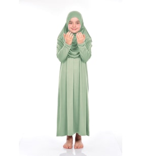Pratik Çocuk Namaz Elbisesi 8-12 Yaş Mint Yeşili
