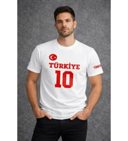 Erkek TÜRKİYE Ay Yıldız Baskılı 10 Numara Forma Tişört Taraftar T-Shirt - Beyaz