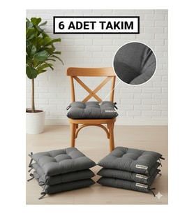 6 Adet Bağcıklı Sandalye Minderi, 40x40