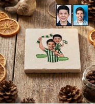 Kişiye Özel Karikatürlü Yeşil Beyaz Baba Oğul Bardak Altlığı Babalar Günü Hediyesi