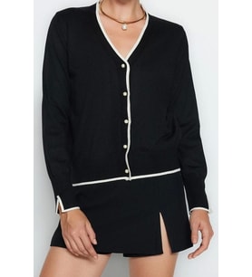 Kadın Modern Tarz Slim V Yaka Regular Triko Hırka (Siyah)