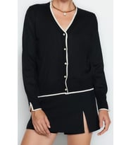 Kadın Modern Tarz Slim V Yaka Regular Triko Hırka (Siyah)