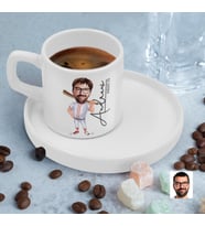 BK Gift Kişiye Özel Sunum Tabaklı Erkek Beyzbol Karikatürlü Kahve Fincanı-16, Sevgiliye Hediye, Aileye Hediye, Arkadaşa Hediye