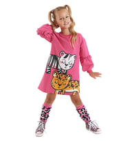 Leopar Zebra Kız Çocuk Pembe Elbise