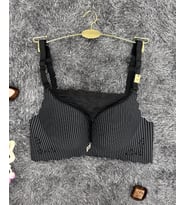 İthal Çizgili Önü Dantelli Lazer Kesim Soft Push Up Balensiz Sütyen - 1202 (Siyah)