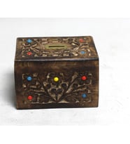 Ahşap Oymalı  Boncuklu Kilitli Kumbara  14x10x10 cm. (Siyah)