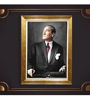 Altın Varaklı Çerçeveli Paspartulu Atatürk Tablo nl02A686 (Gold)