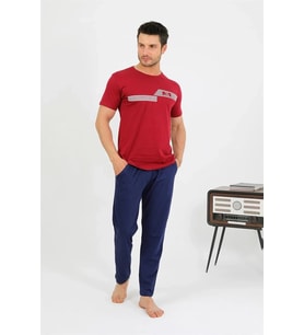 pilelistore- Erkek Pamuk Kısa Kol Pijama Takım Bordo