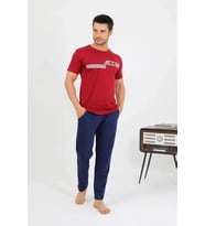 pilelistore- Erkek Pamuk Kısa Kol Pijama Takım Bordo
