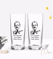 BK Gift Kişiye Özel Renkli Baskılı Yalan Dünya Tasarımlı İkili Rakı Bardağı Seti-1 (Beyaz)