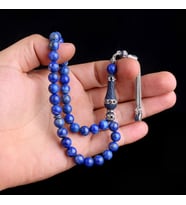 Zirkon Taşlı Gümüş Püsküllü Hakiki Lapis Taşı Tesbih
