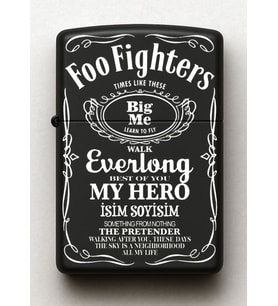 Foo Fighters Desenli Kişiye Özel İsimli Siyah Benzinli Metal Çakmak