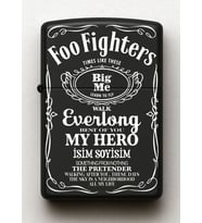 Foo Fighters Desenli Kişiye Özel İsimli Siyah Benzinli Metal Çakmak
