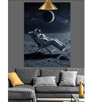 Uzayda oturan astronot Dekoratif Kanvas - Mdf Ahşap Tablo