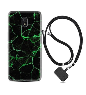 Xiaomi Redmi 8A 8 Pro 9C 9T 10C 11T Pro Kılıf Boyun Askılı Silikon Yeşil Şerit Mermer 1320