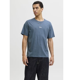 Jack & Jones Erkek Bisiklet Yaka Grafik Baskılı Tişört (Mavi)