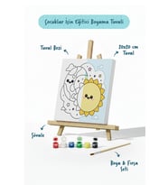Güneş & Ay Figürlü Çocuk Boyama Tuvali – Şövaleli Boya Seti 20x20