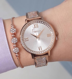 Freelook Bileziği Taşlı Rose Gold Kadın Kol Saati + Zirkon Taşlı Bileklik