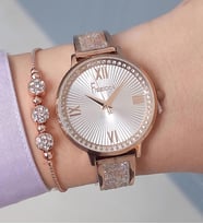 Freelook Bileziği Taşlı Rose Gold Kadın Kol Saati + Zirkon Taşlı Bileklik