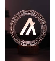 Algorand Algocoin Figürlü Dekoratif Hediye Led Masa Lambası 7 Işık Rengi Ahşap Taban (Sarı)