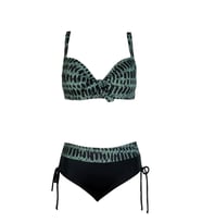 Endeep Kadın Büyük Beden Balenli Destekli Su Yeşili Desenli Bikini Takımı