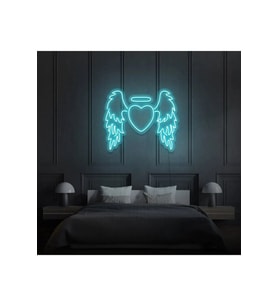 Kanatlı Kalp Şekilli Neon Tabela
