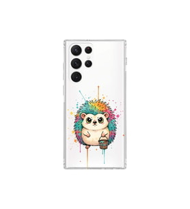 Samsung Galaxy S22 Ultra ile Uyumlu Splash Kirpi Tasarımlı Şeffaf Silikon Kılıf