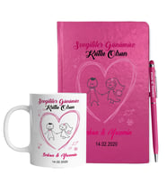 Sevgililer Gününe Özel Pembe Defter Kalem & Kupa Hediye Seti 25