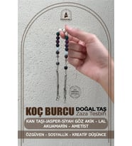 Koç Burcu Zaza Tesbih Doğal Taş Akuamarin, Ametist, Bordo Granat Lal, Kan Taşı, Sarı Jasper, Siyah G