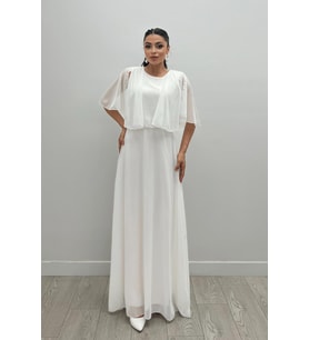 Şifon Kumaş Bolero Detaylı Elbise - BEYAZ