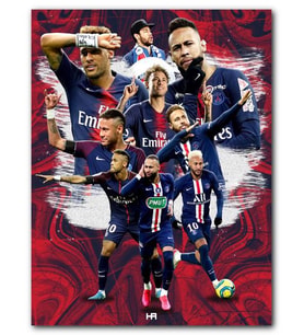 Cakatablo MDF (Ahşap) Tablo PSG Neymar Kompozisyonu Kırmızı Dalgalı Arkaplan
