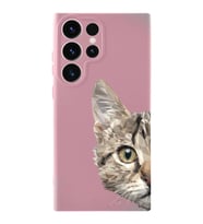 Samsung Galaxy S23 Ultra Uyumlu Lansman Kılıf Catface Tasarımlı İçi Kadife Kapak-Pembe (Şeffaf)