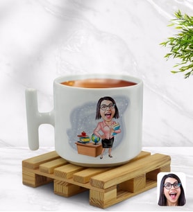 BK Gift Kişiye Özel Kadın Öğretmen Karikatürlü T Kulplu Beyaz Middle Kupa Bardak-5