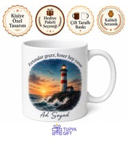 Deniz Feneri Temalı Baskılı Kupa Bardak Hediye Özel Tasarım Porselen Mug