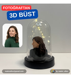 Işıklı Fanus İçinde Kişiye Özel 3D Tek Kişilik Büst (10cm)