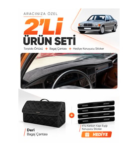 e-biz MERCEDES W201 E-CLASS 190-190E (1982-1993) Uyumlu Torpido Örtüsü + Deri Çanta - Siyah - MB003