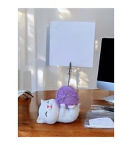 Lila Yumak Tutan yatan Kawaii Kedi Temalı Not Tutacağı Fotoğraf Tutacak Tutucu Ofis Seti Hediyelik