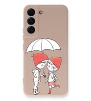 Samsung Galaxy S22 Uyumlu Lansman Kılıf Aşk Tasarımlı İçi Kadife Kapak-Pudra (Şeffaf)