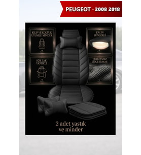 peugeot 2008 2018 Koltuk ve Kılıf uyumlu Lüks Siyah Minder Yastık 2 Minder 2 Yastık