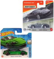 2 Araç Set - Hot Wheels Porsche Taycan Turbo S - Yeşil & Matchbox Porsche 911 Carrera Cabriolet - Gri (1/64)
