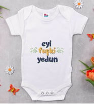 BK Kids Eyi Fuşki Yedun Tasarımlı Beyaz Bebek Body Zıbın-1