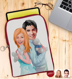 BK Gift Kişiye Özel Sevgililer Karikatürlü Taşınabilir Koruyucu Tablet Kılıfı & Organizer Çanta - Kırmızı-87