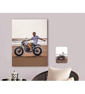 BK Gift Kişiye Özel Tam Boy Motosikletli Adam Karikatürlü Kanvas Tablo 70x100cm-1