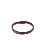Navy Brown Pure Braid – Lacivert Örgü & Kahverengi Bant Erkek Deri Bileklik-1410