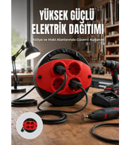 5 Metre Uzatma Kablolu 4 Prizli Makara Kırmızı